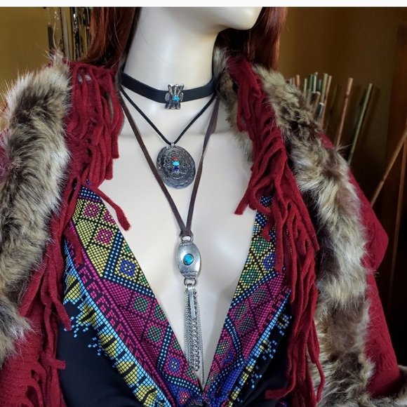 Adjustable Sterling Turquoise Concho Necklace - Picture 2 of 9